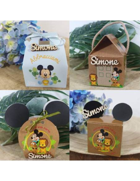 Scatole portaconfetti Nascita bimbo topolino tema giungla con nome personalizzato