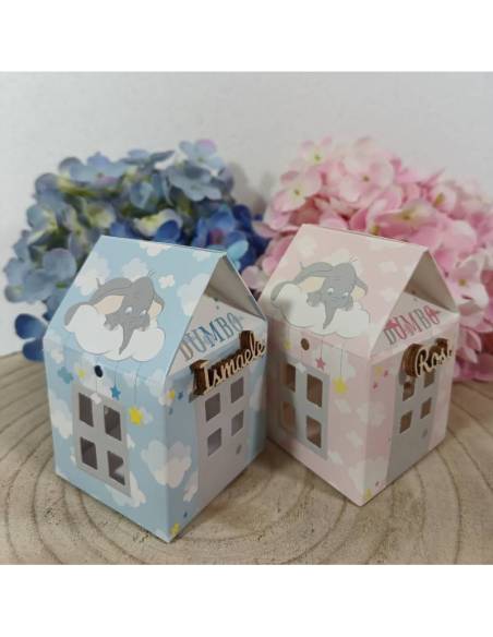 Scatole portaconfetti Battesimo Nascita elefante Dumbo personalizzate