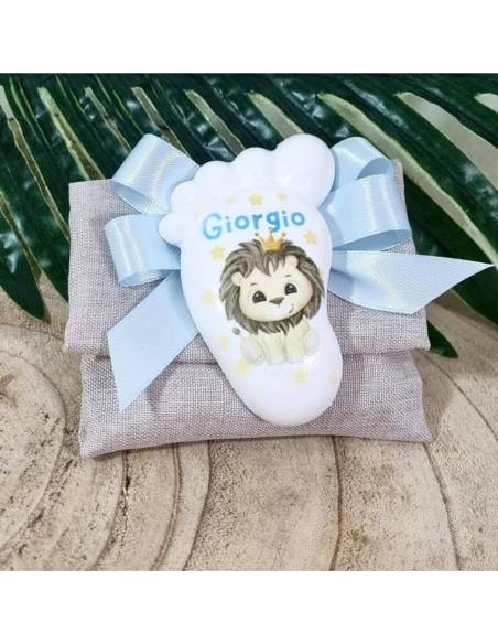 Bomboniere Battesimo re leone piedino calamita
