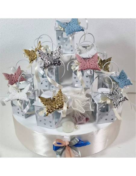 Lanterne in metallo bomboniere cresima farfalle in ceramica