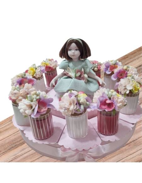 Torta di candele bomboniere fiori colorati