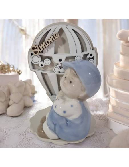 Bomboniere maschietto porcellana profumatore mongolfiera