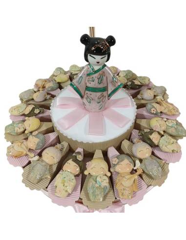 Bomboniere torta giapponesina geisha magnete per nascita battesimo compleanno bimba comunione cresima