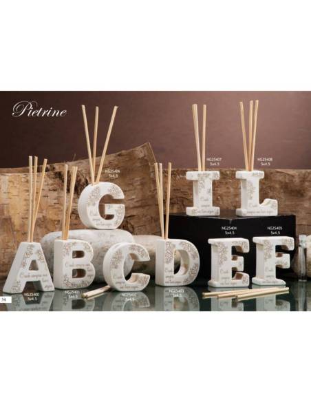 Dolcicose bomboniere Linea Pietrine profumatori ambienti lettere decoro floreale