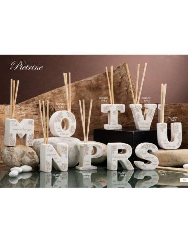 Dolcicose bomboniere Linea Pietrine diffusori ambiente lettere decoro floreale