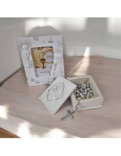 Bomboniere Comunione bambina portafoto e rosario con scrigno