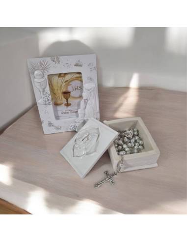 Bomboniere Comunione bambina portafoto e rosario con scrigno