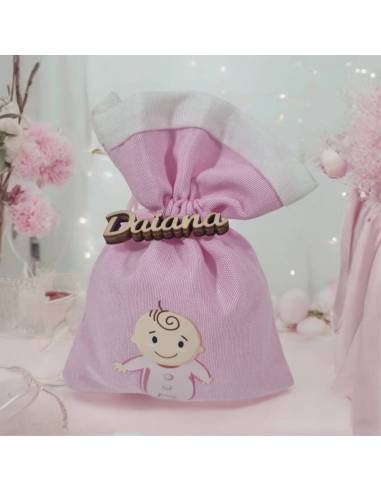 Sacchetto Battesimo calamita rosa prezzi stock