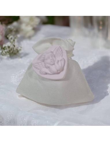 Sacchetti bomboniere Battesimo bimba gessetto cuore angelo