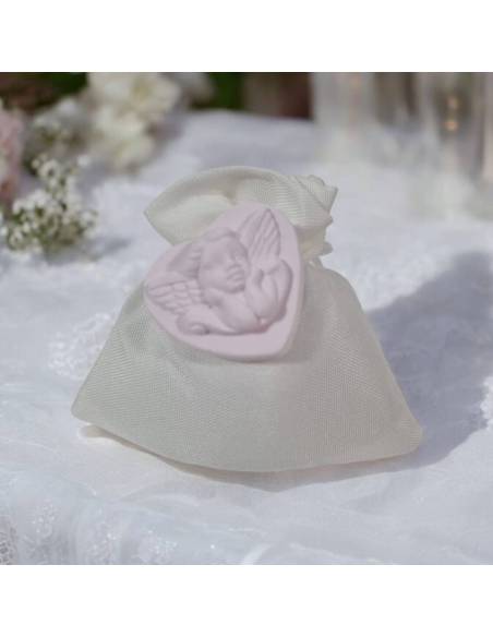 Sacchetti bomboniere Battesimo bimba gessetto cuore angelo