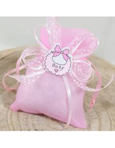 Sacchetti per confetti nascita bimba con bavetta rosa e nastro