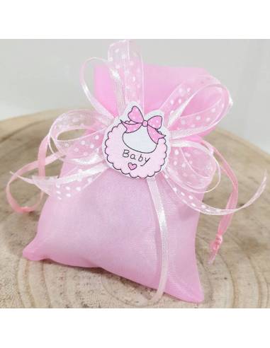 Sacchetti per confetti nascita bimba con bavetta rosa e nastro
