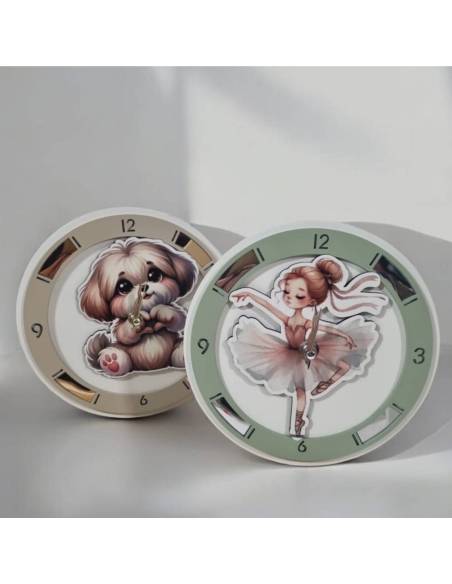 Bomboniere orologio in legno e plexiglas con la stampa di vari soggetti.