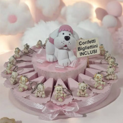 Bomboniere nascita bimba orsetti cagnolini e gattini portachiavi confetti rosa