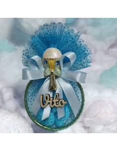 Bomboniere cerchio e tulle personalizzate per nascita bimbo sonaglio