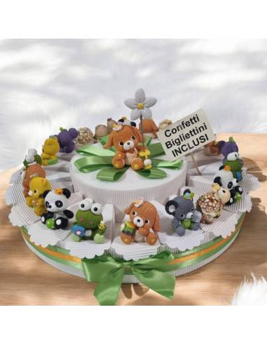 Torta bomboniera Battesimo animaletti prateria