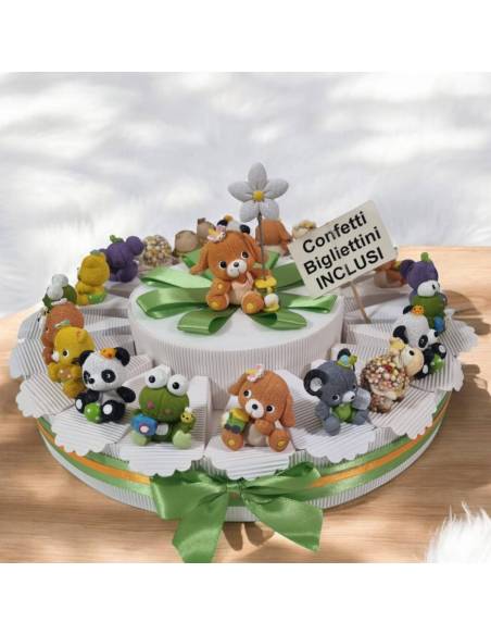 Torta bomboniera Battesimo animaletti prateria