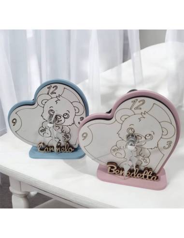 Orologio cuore personalizzato bomboniere orsetti Battesimo