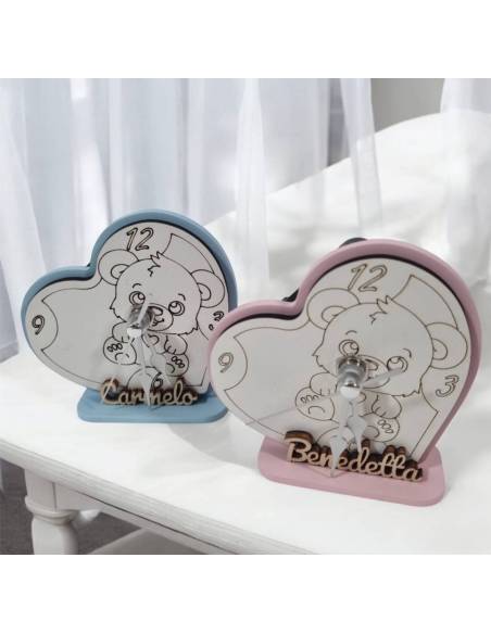 Orologio cuore personalizzato bomboniere orsetti Battesimo