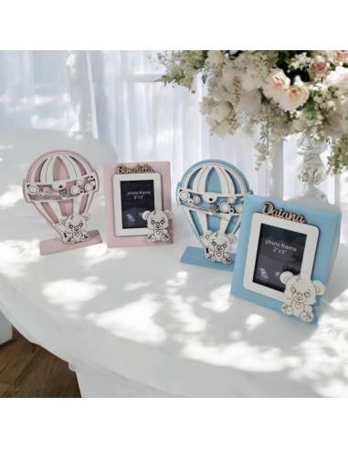 Mongolfiera orologio orsetti personalizzato set portafoto Battesimo