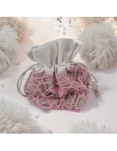 Sacchetti per confetti in juta morbido e rete rosa