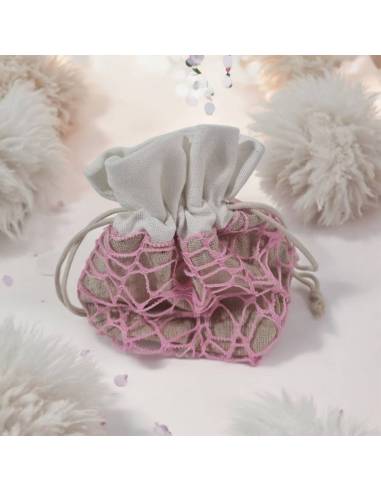 Sacchetti per confetti in juta morbido e rete rosa