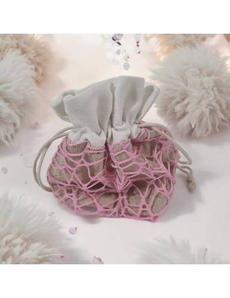 Sacchetti per confetti in juta morbido e rete rosa