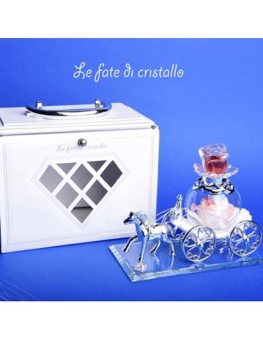 Le Fate Di Cristallo bomboniere carrozza con cavallo rosa boccetta porta profumo