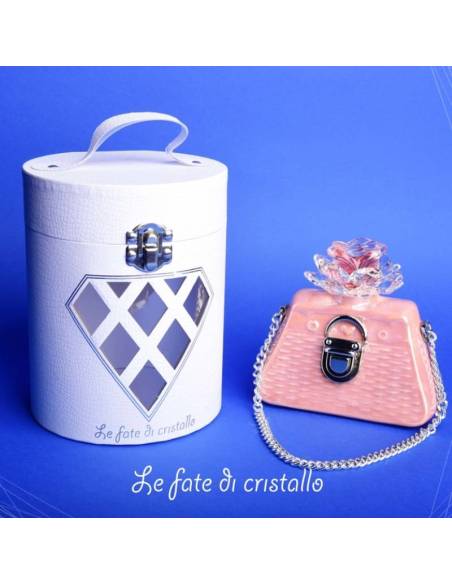 Le Fate Di Cristallo bomboniere borsette rosa con fiore boccetta porta profumo