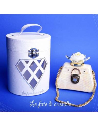 Le Fate Di Cristallo bomboniere borsetta portacandele color panna con catena dorata