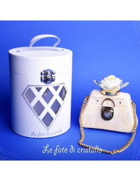 Le Fate Di Cristallo bomboniere borsetta portacandele color panna con catena dorata