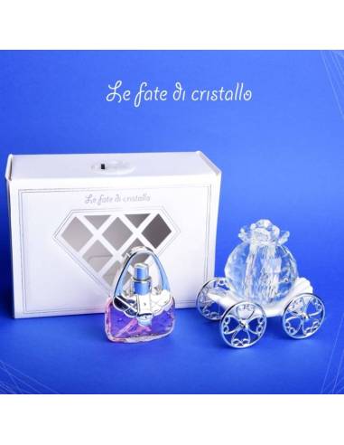 Le Fate Di Cristallo bomboniere carrozza argentata e boccetta profumo borsetta