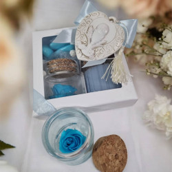 Cuore bomboniera Prima Comunione bambino rosa e candela