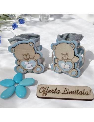 Portaconfetti orsetti cuore azzurro con gessetto