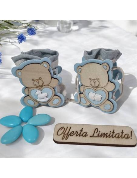 Portaconfetti orsetti cuore azzurro con gessetto