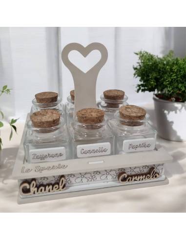 Bomboniere utili portaspezie con 6 vasetti personalizzate con nomi | Sindy Bomboniere