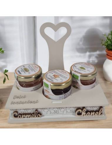 Bomboniere gastronomiche con 3 vasetti di marmellata personalizzate con nomi