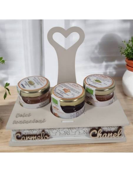Bomboniere gastronomiche con 3 vasetti di marmellata personalizzate con nomi