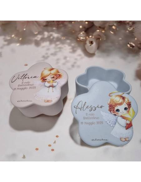 Claraluna bomboniere 2025 Battesimo personalizzate portagioie angioletti