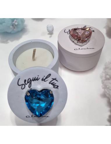 Claraluna bomboniere Battesimo candele frase e cuore diamante