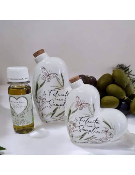 Bomboniere Claraluna oliera cuore in ceramica con frase