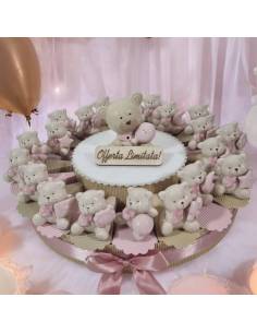 Torta di bomboniere Battesimo orsetti con giochi in ceramica