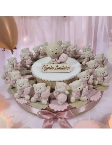 Torta di bomboniere Battesimo orsetti con giochi in ceramica