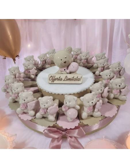 Torta di bomboniere Battesimo orsetti con giochi in ceramica