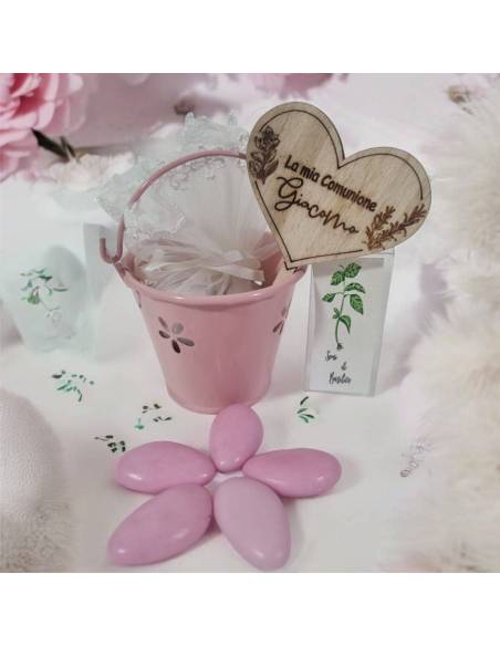Bomboniere semi da piantare femmina con vasetto rosa e tag personalizzato
