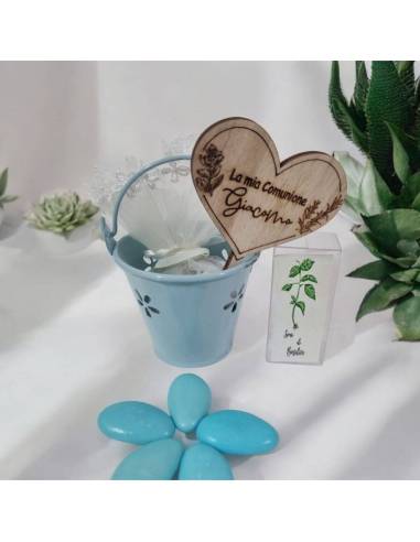 Bomboniere semi da piantare maschio con vasetto azzurro e tag personalizzato