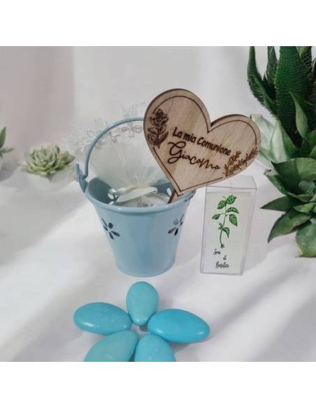 Bomboniere semi da piantare maschio con vasetto azzurro e tag personalizzato