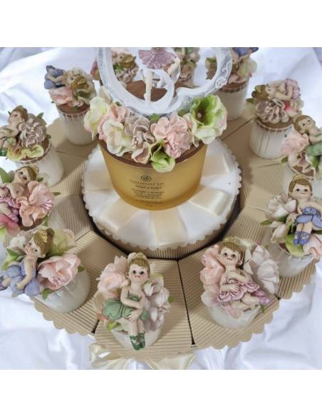 Candele bomboniere in vetro con cera profumata e tappo decorato con fiori e ballerine.