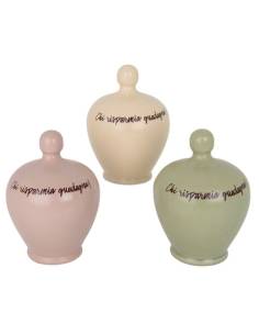Bomboniere in ceramica salvadanaio frasi 3 colori