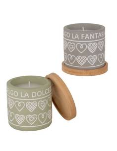 Candele bomboniere vasetto in ceramica tappo in legno e frase incisa